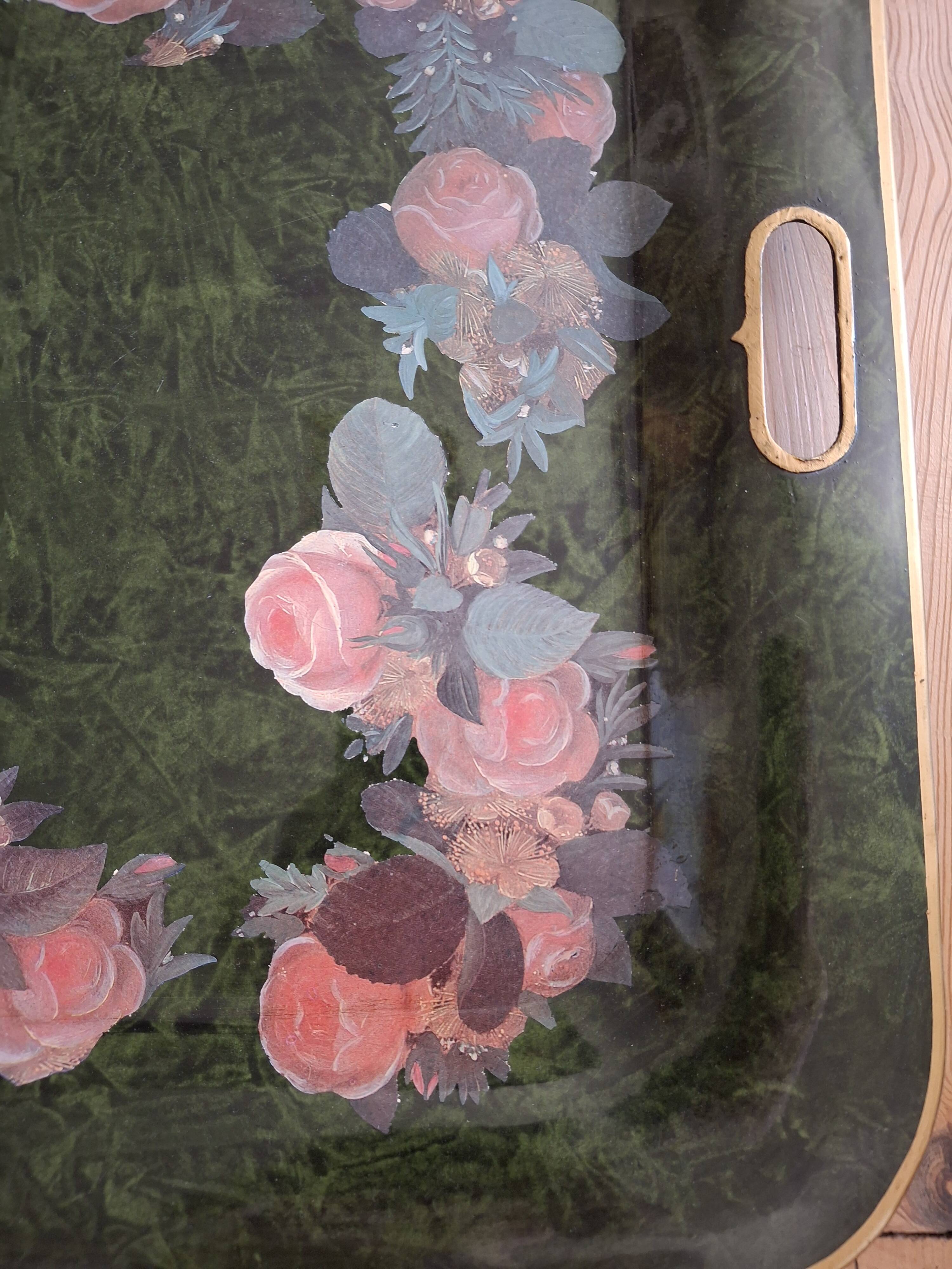 Large painted metal serving tray with handles 74.7 X 55.5 cm