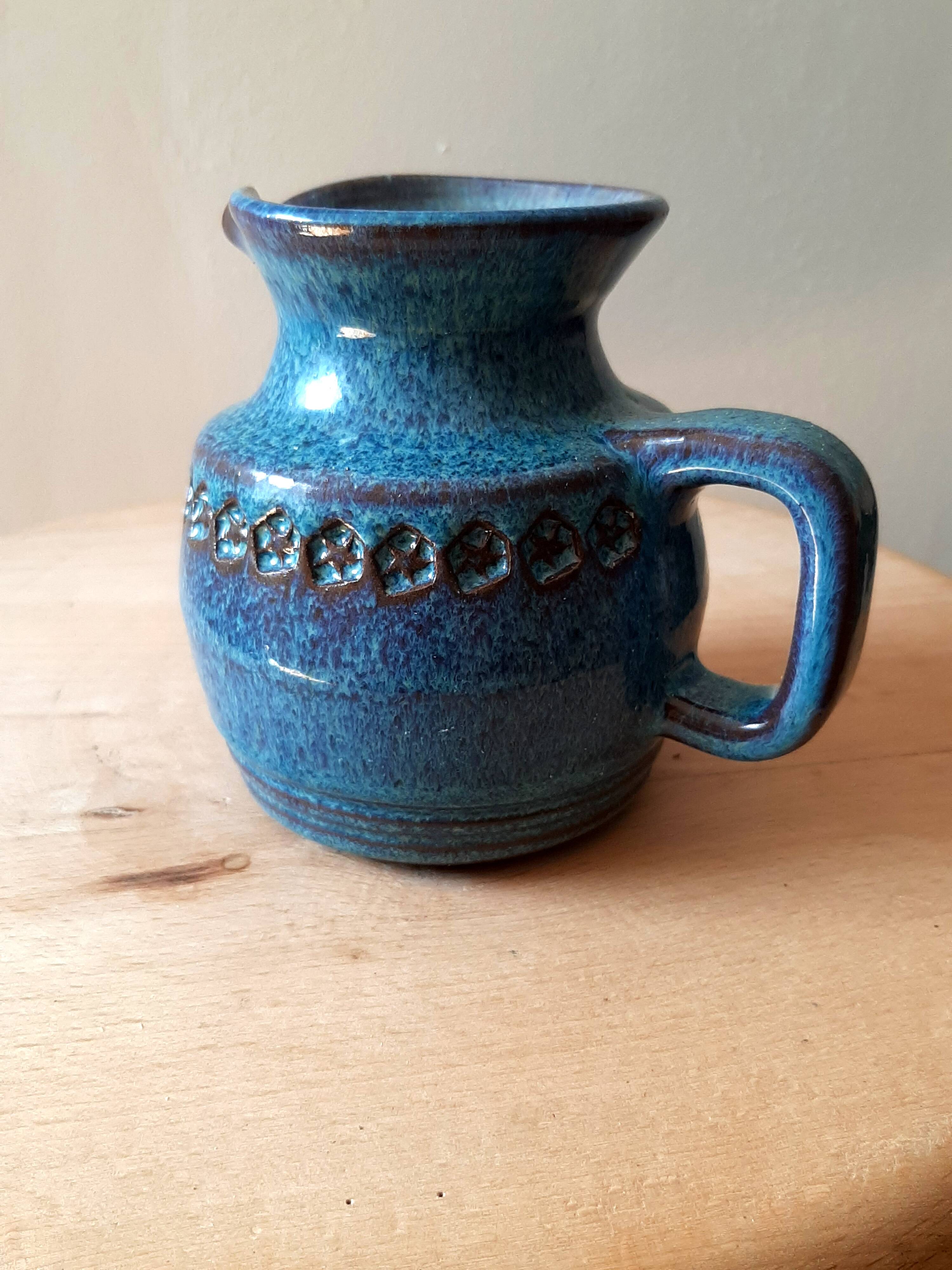 Blue ceramic pitcher Emile Masson Vallauris