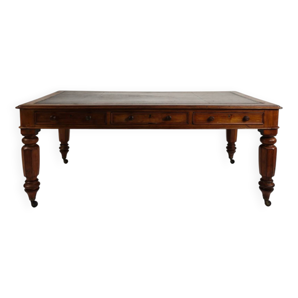 Bureau partenaire à double face anglais du 19e siècle / table d'écriture par S. & H. Jewell, A.
