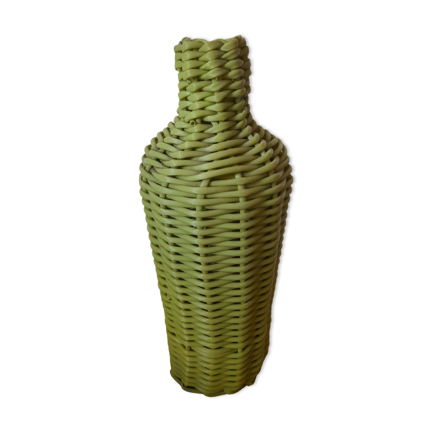 Vintage bottle vase made of scoubidou
