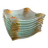 Supports ou assiettes de bougies chauffe-plat en verre d'art, verre fondu aux couleurs vives de l'arc-en-ciel