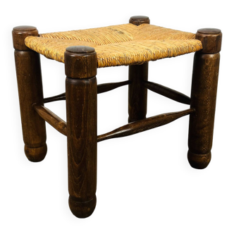 Tabouret paille et bois style brutaliste