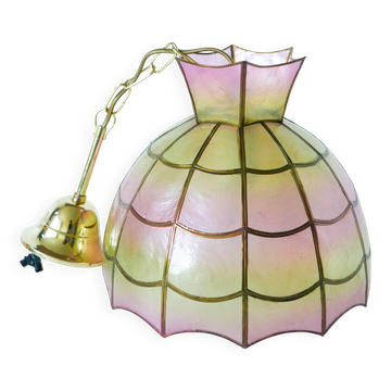 Pink and yellow mother-of-pearl pendant light, 1970
