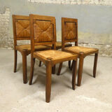 Set of 4 oak and straw chairs, 1950