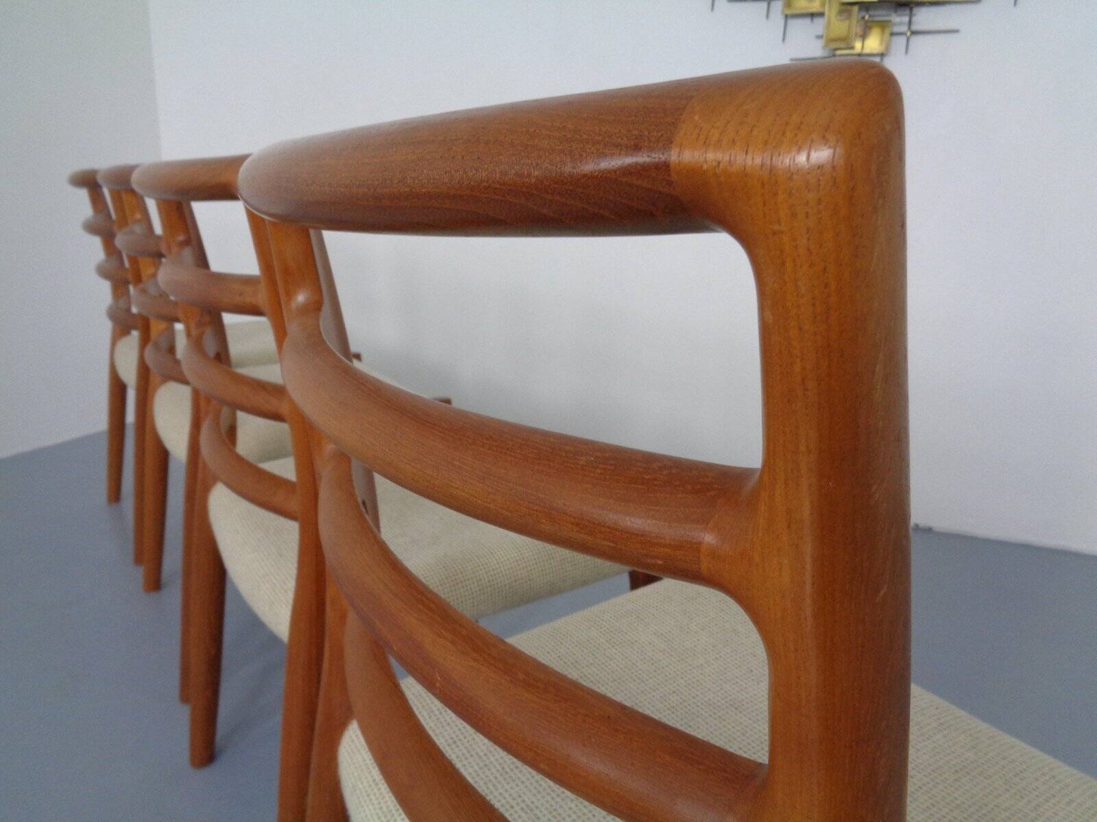 Vintage Danish 85 Dining Chairs in Teak and Wool by Niels Otto Møller for J.L. Møllers, 1960s, Set of 4