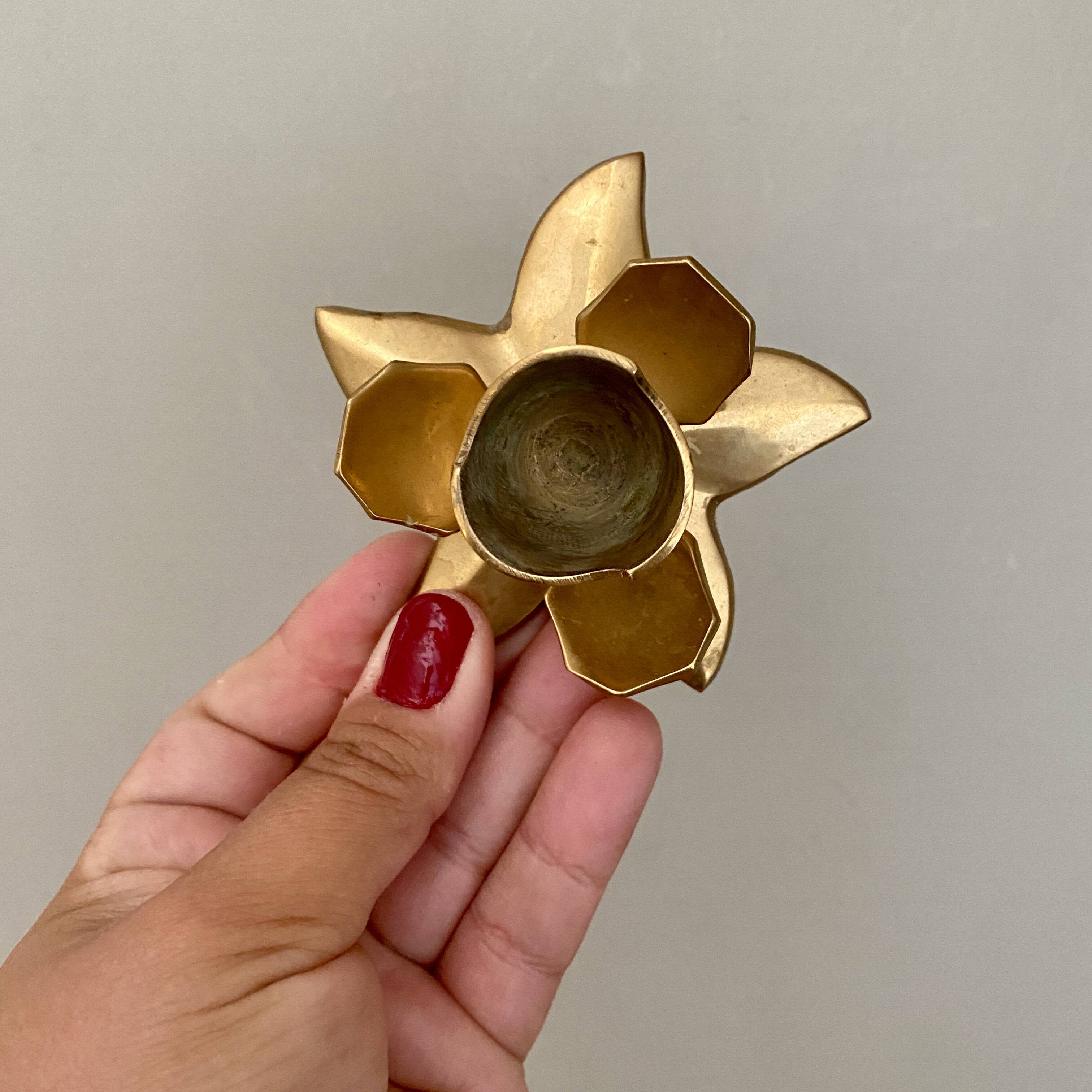 Set of 3 vintage candle holders in gold-plated brass