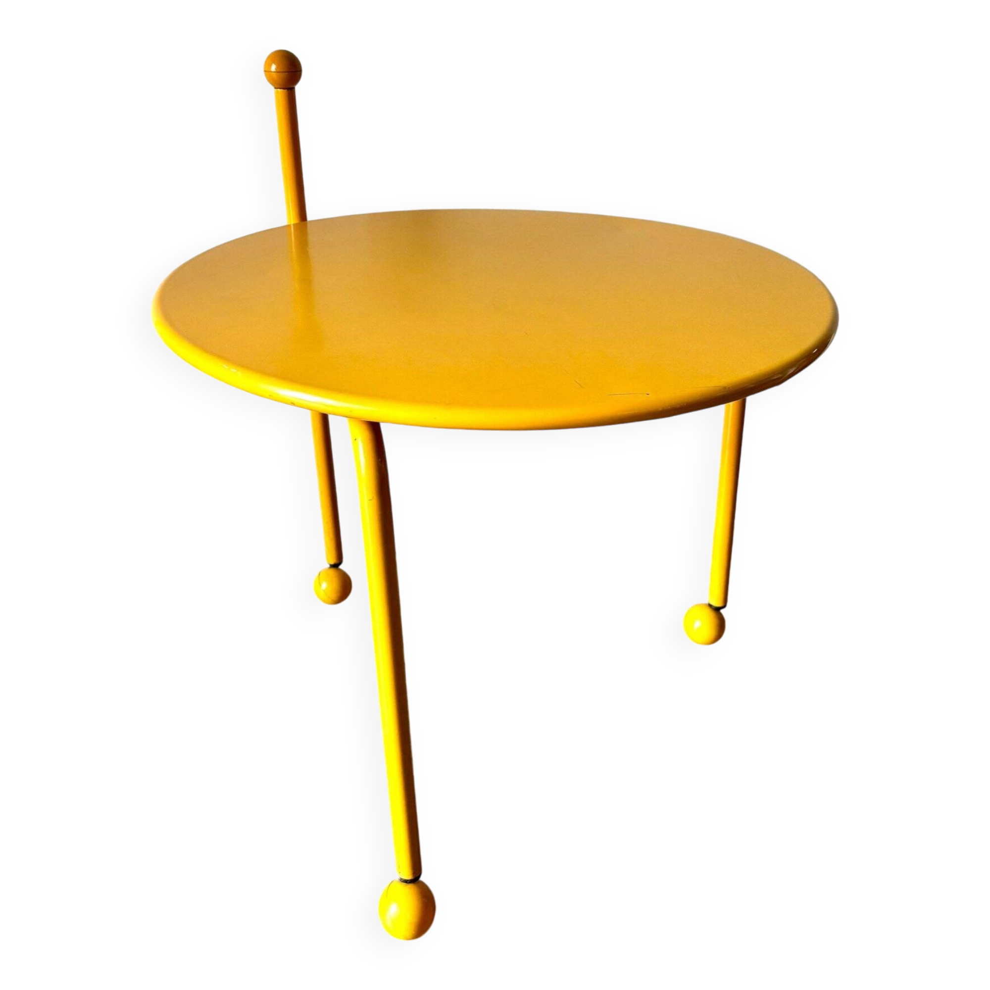 Yellow metal tripod coffee table by Tord Bjorklund for Ikea, circa 1980
