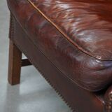 Dark English-Style Sheepskin Wingback Chair