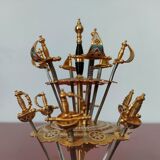 12 aperitif spades in the shape of swords on tray by Toledo Spain 70's