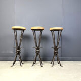 Vintage French wrought iron bar stools, 1960s - set of 3