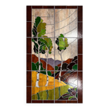 Ancient stained glass landscape decoration – Trees and hills – Early 20th century