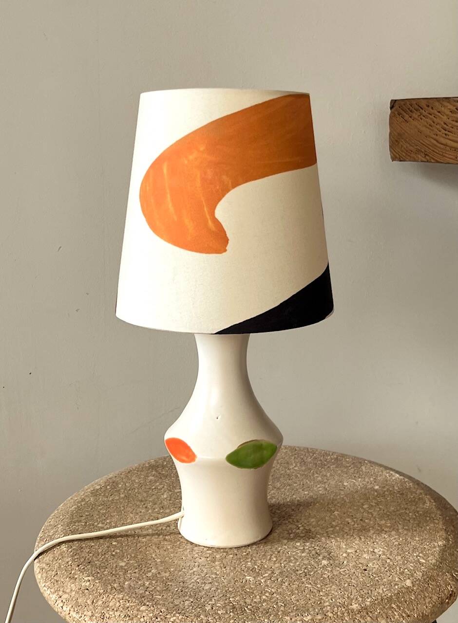 Vintage white ceramic lamp - 1950s / 1960s - Handmade lampshade.