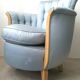 Cocktail chair bas corbeille in sycamore blond and blue silk - art deco 1930