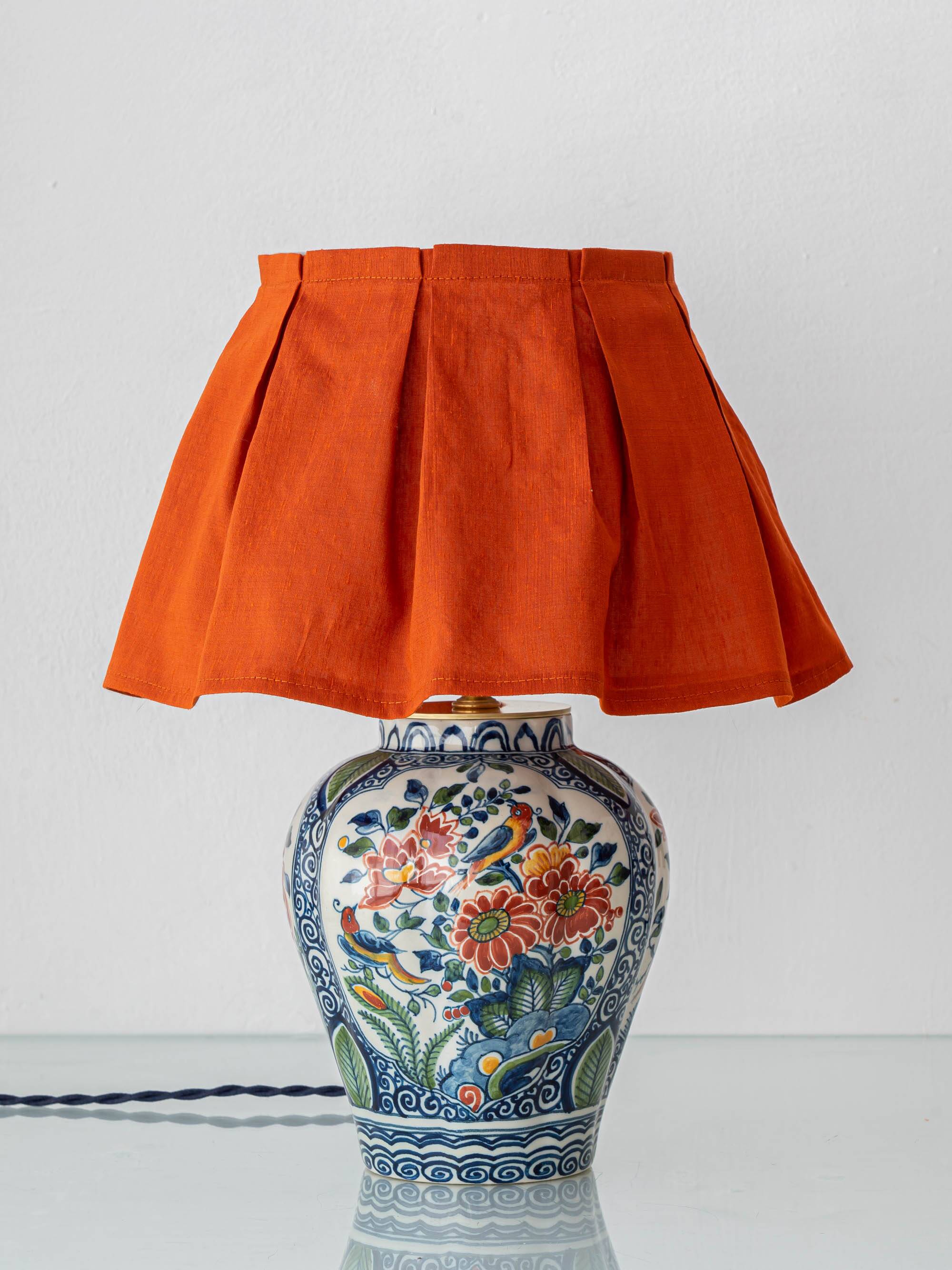 Delft Polychrome Chinoiserie Table Lamp, Tichelaar Makkum, New Silk Shade