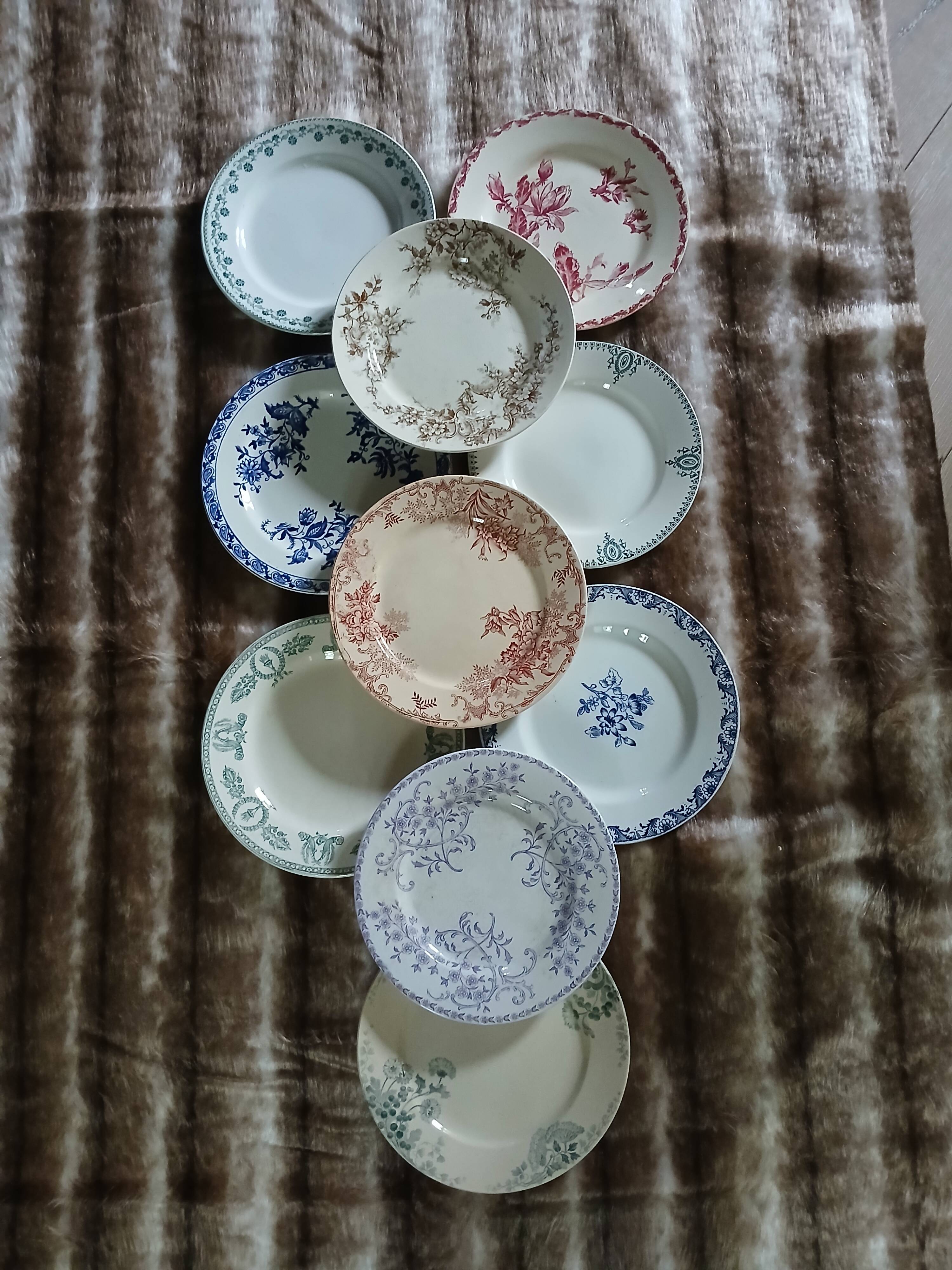 10 assiettes plates anciennes en Terre de fer