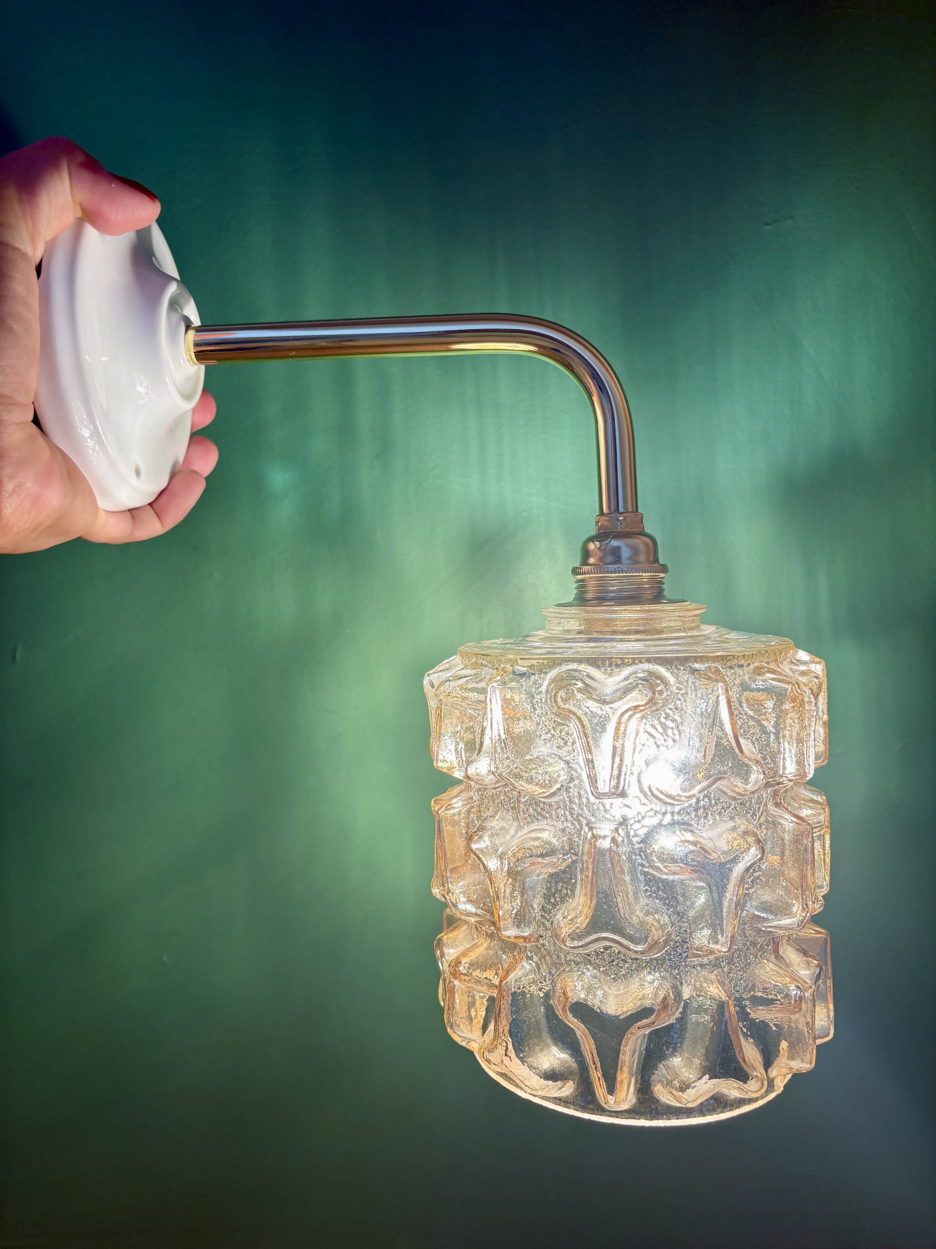 Vintage amber glass globe wall light