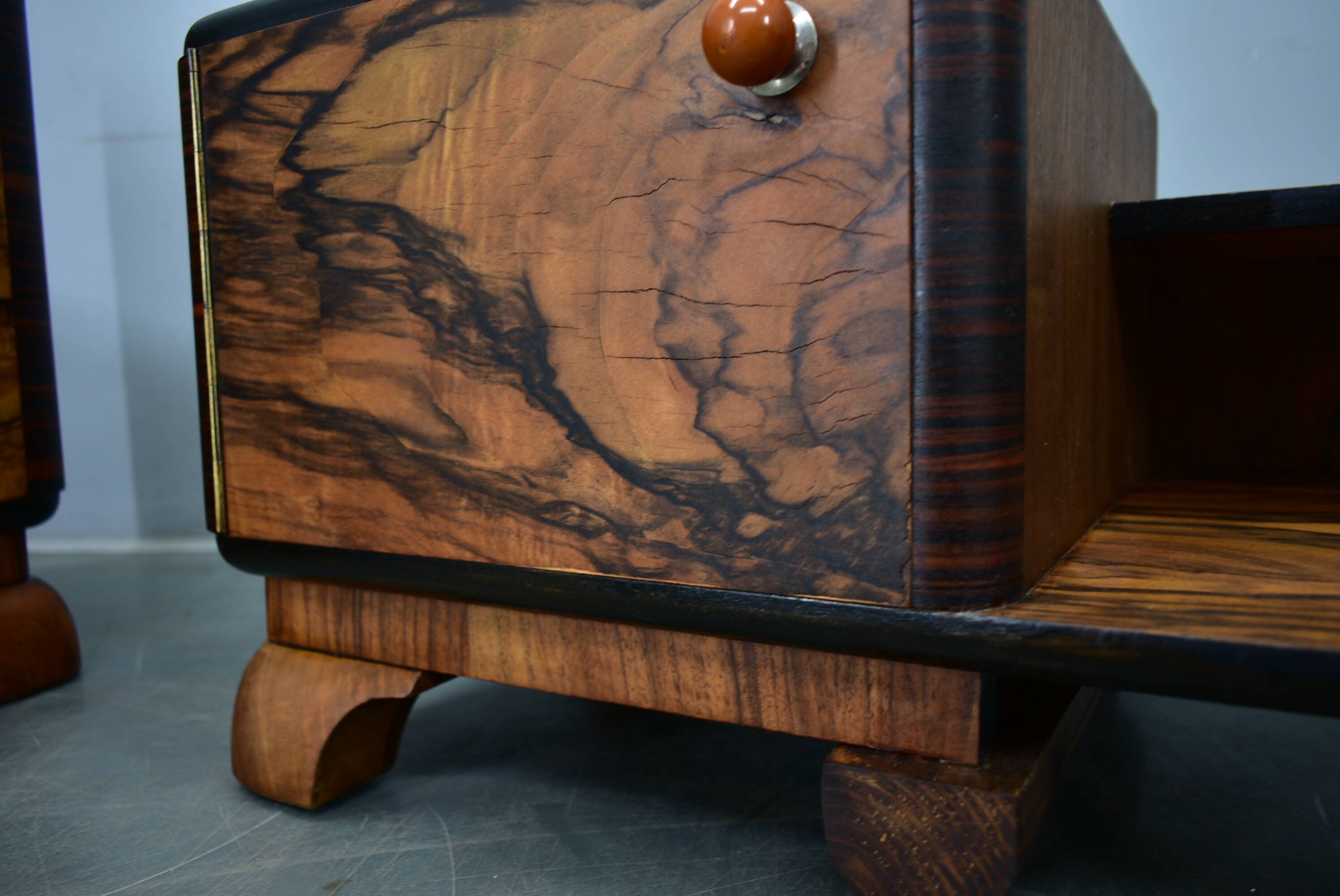 1935s pair of art deco bedside tables, Czechoslovakia