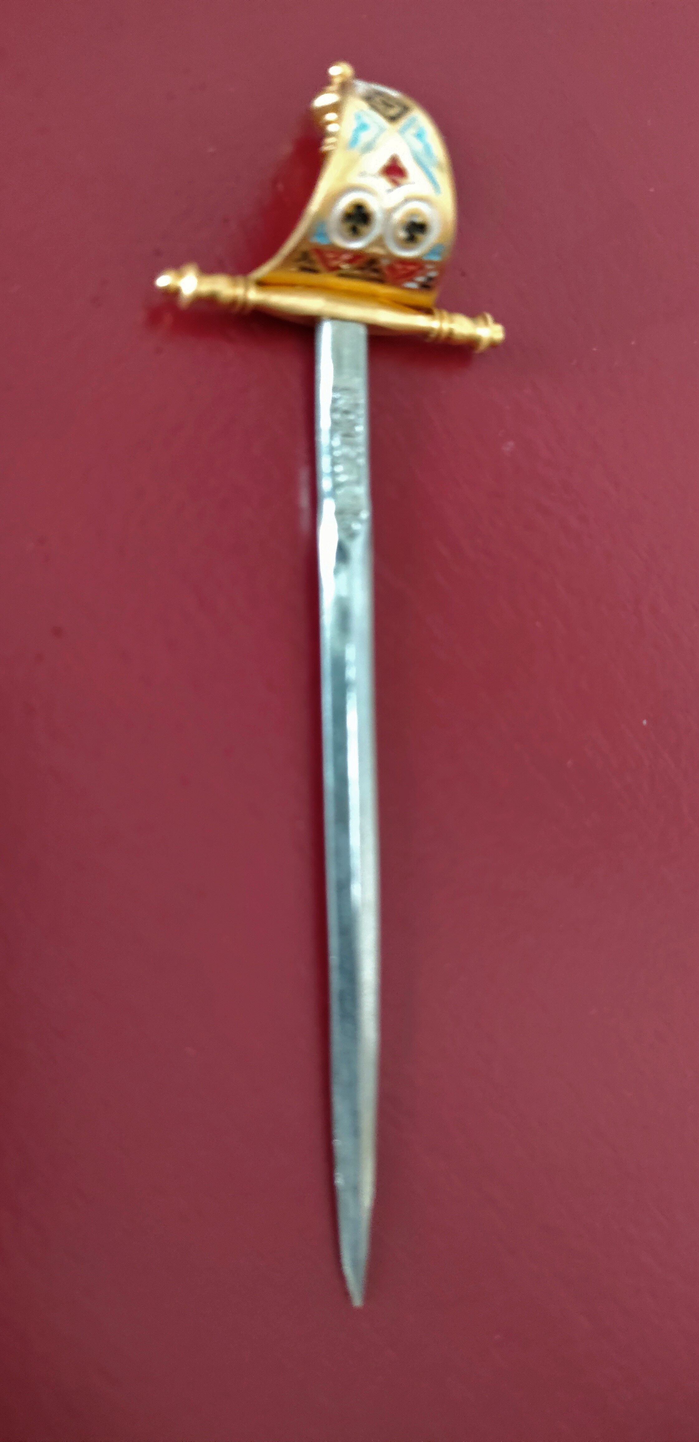 12 aperitif spades in the shape of swords on tray by Toledo Spain 70's