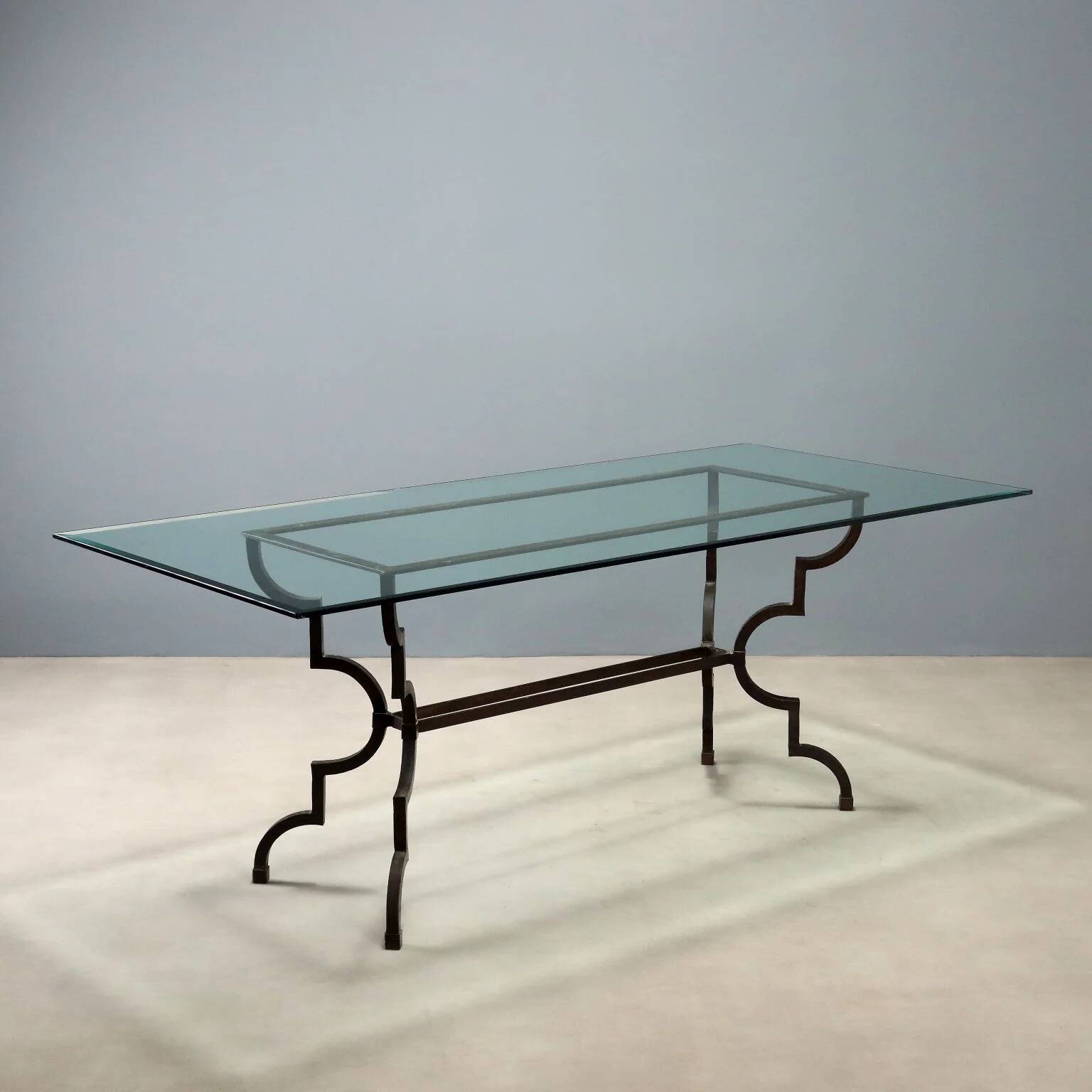 Table ancienne en verre et fer forgé, Italie, XXe siècle