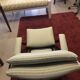 Rocking lounge chair made of fabric suitable for outdoor use.