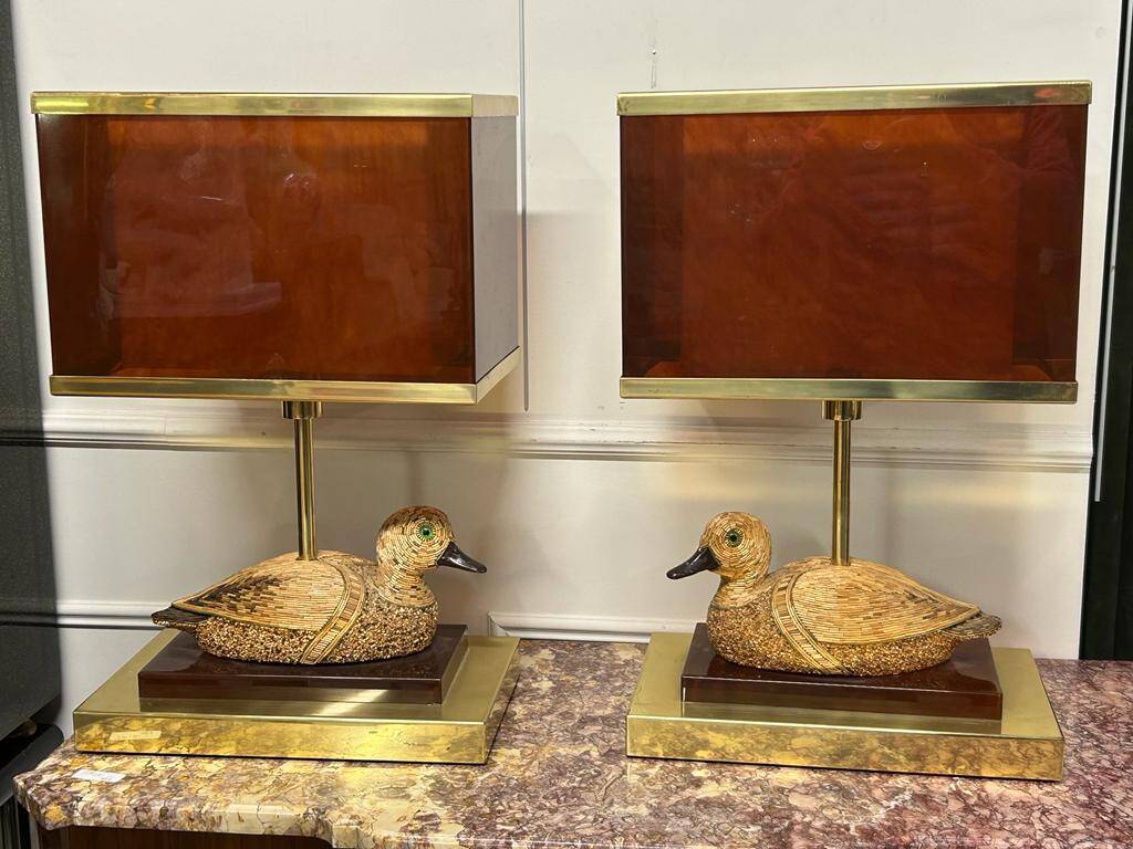 Pair of Brass and Bakelite Duck Lamps from the 1970s
