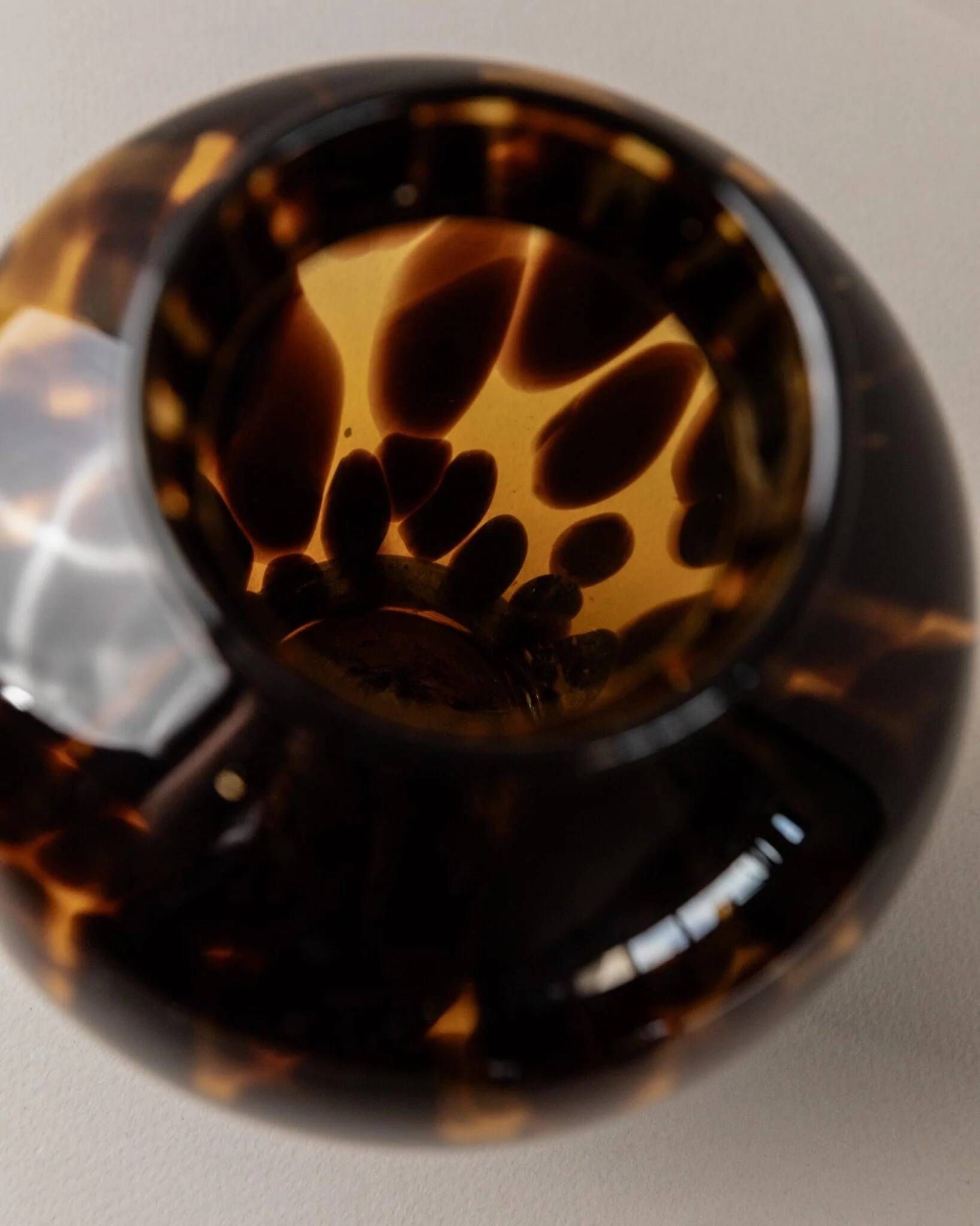 Vintage Murano Glass Vase and Bowl in Tortoise Shell Optic - Amber-Brown Glass Art