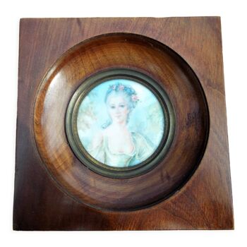 Miniature hand-painted portrait of a woman signed