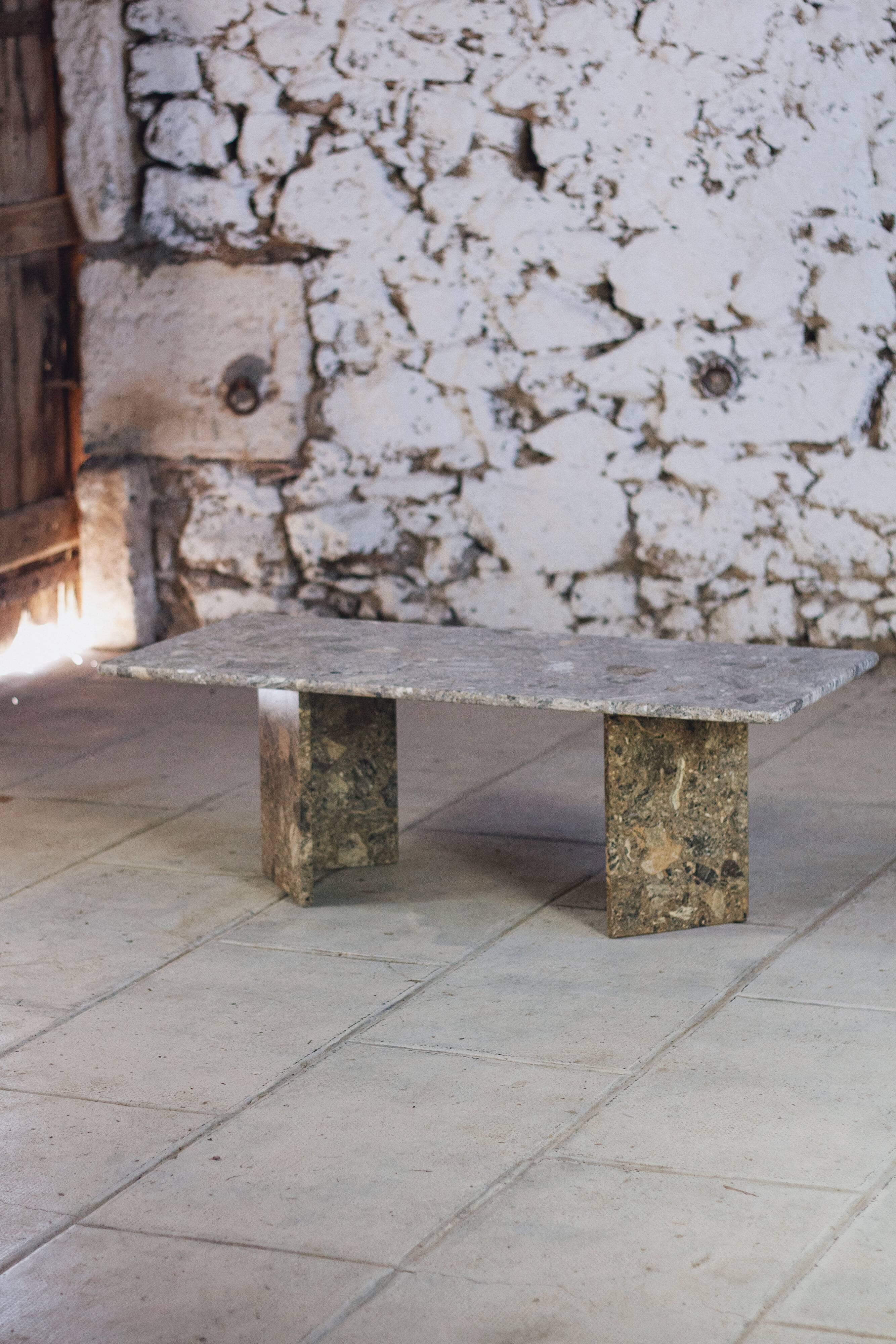Travertine terrazzo coffee table, 1970
