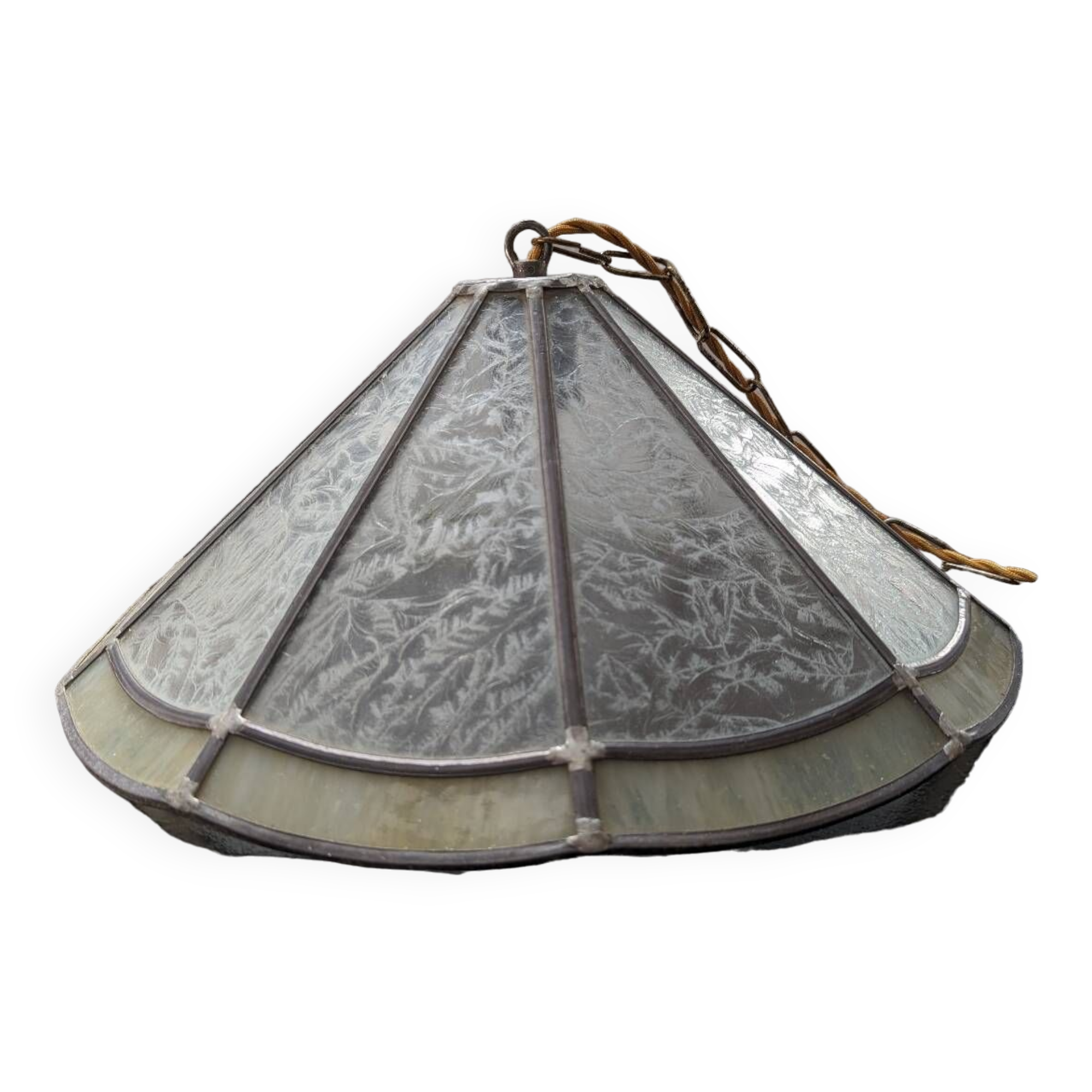 Old large Art Deco pendant lamp with mother-of-pearl and glass shade