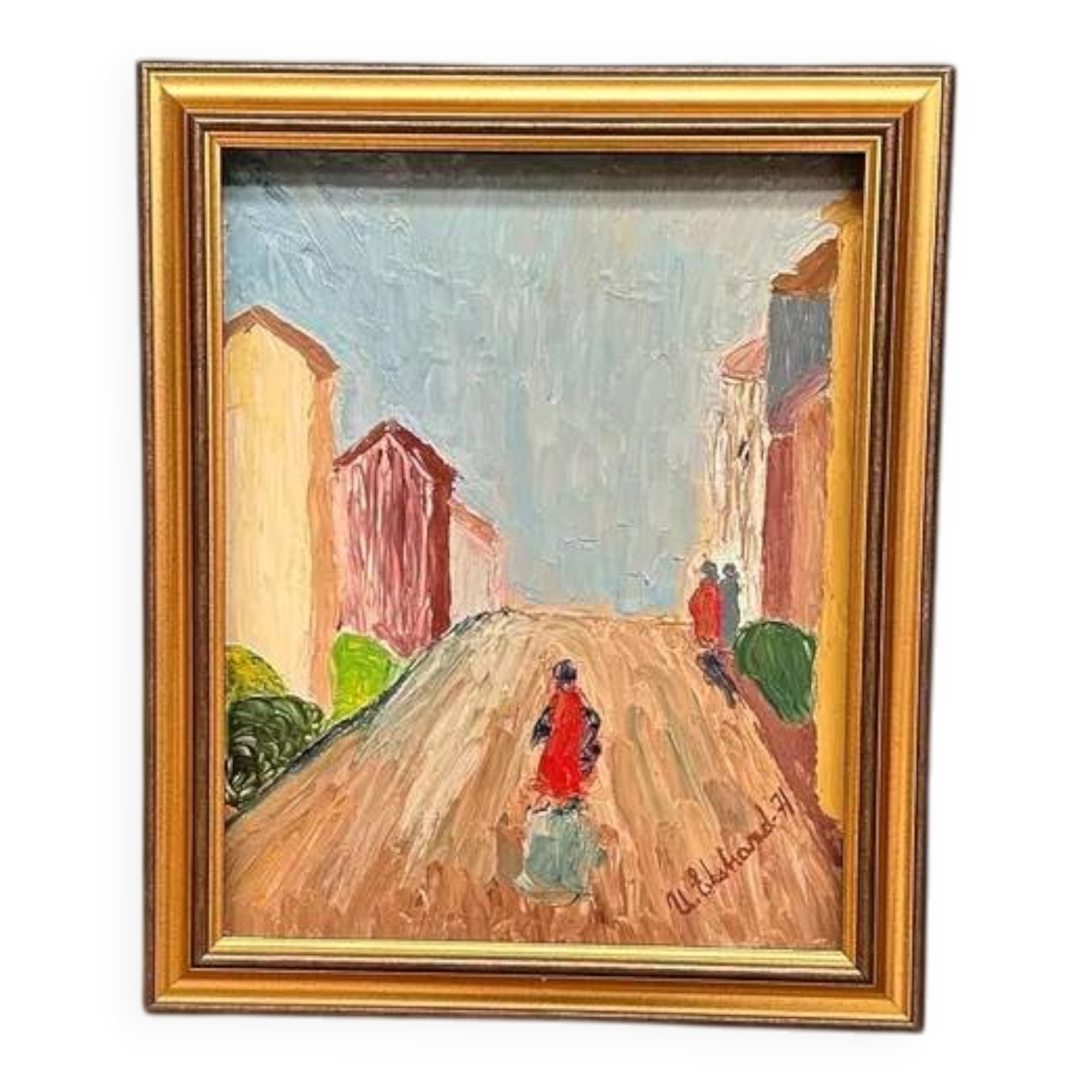 Original Swedish Oil on Panel – “Street Scene” by U. Ekshard – Signed – Dated 1971 – Vintage & Framed