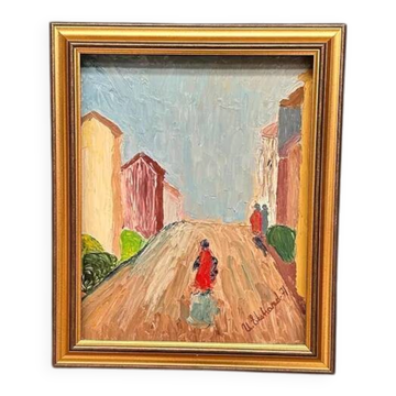 Original Swedish Oil on Panel – “Street Scene” by U. Ekshard – Signed – Dated 1971 – Vintage & Framed