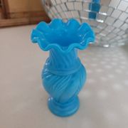 Lace-edged blue opaline vase