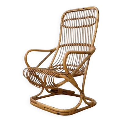Fauteuil en bambou rotin vintage Tito Agnoli vers 1960