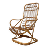 Vintage bamboo rattan armchair Tito Agnoli circa 1960