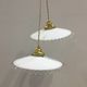 Pair of vintage pendant lights in white opaline and transparent serrated edges