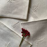 6  serviettes de table en fil de coton damassé blanc monogramme SL.