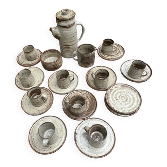 Service à café, thé vintage en grès vernissé potiers de Puis - 15 pièces