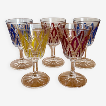 Ensemble de 5 verres à liqueur en cristal Reims 1950