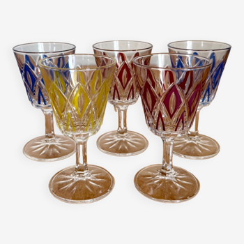 Set of 5 liquor glasses in crystal Reims 1950