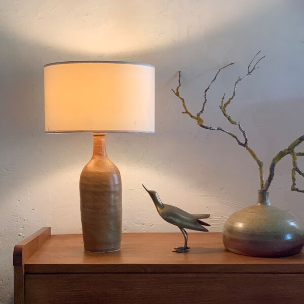 Pied de lampe de table vintage en grès vernissé