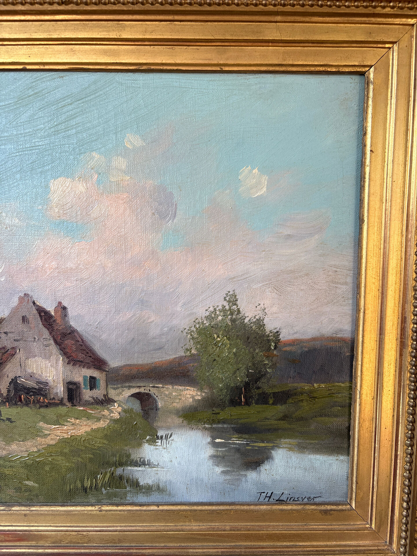 Oil on canvas, old, signed Th. Linsyer (19th-20th century) – gilded frame