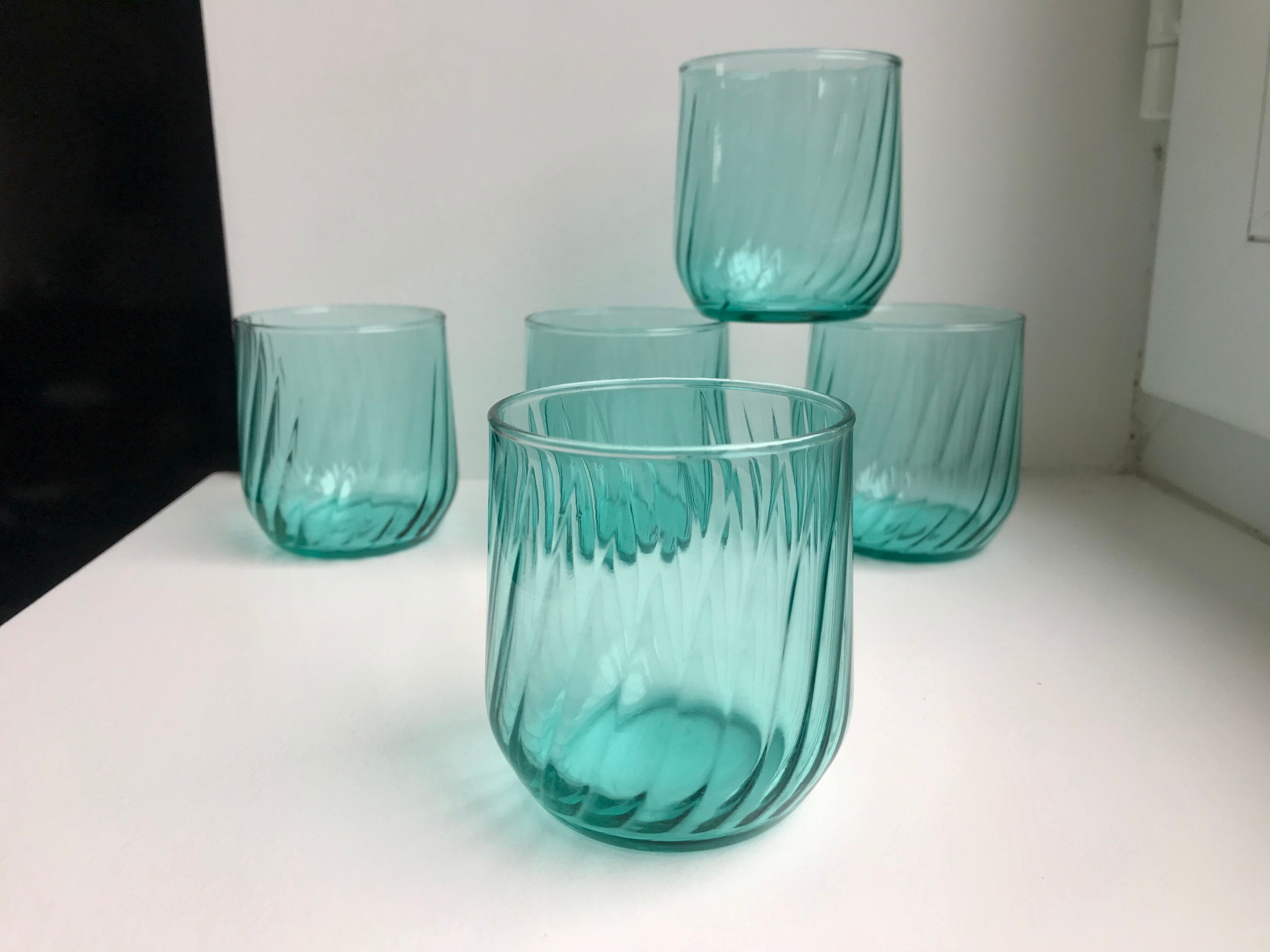 Set of 5 water green water glasses 50s