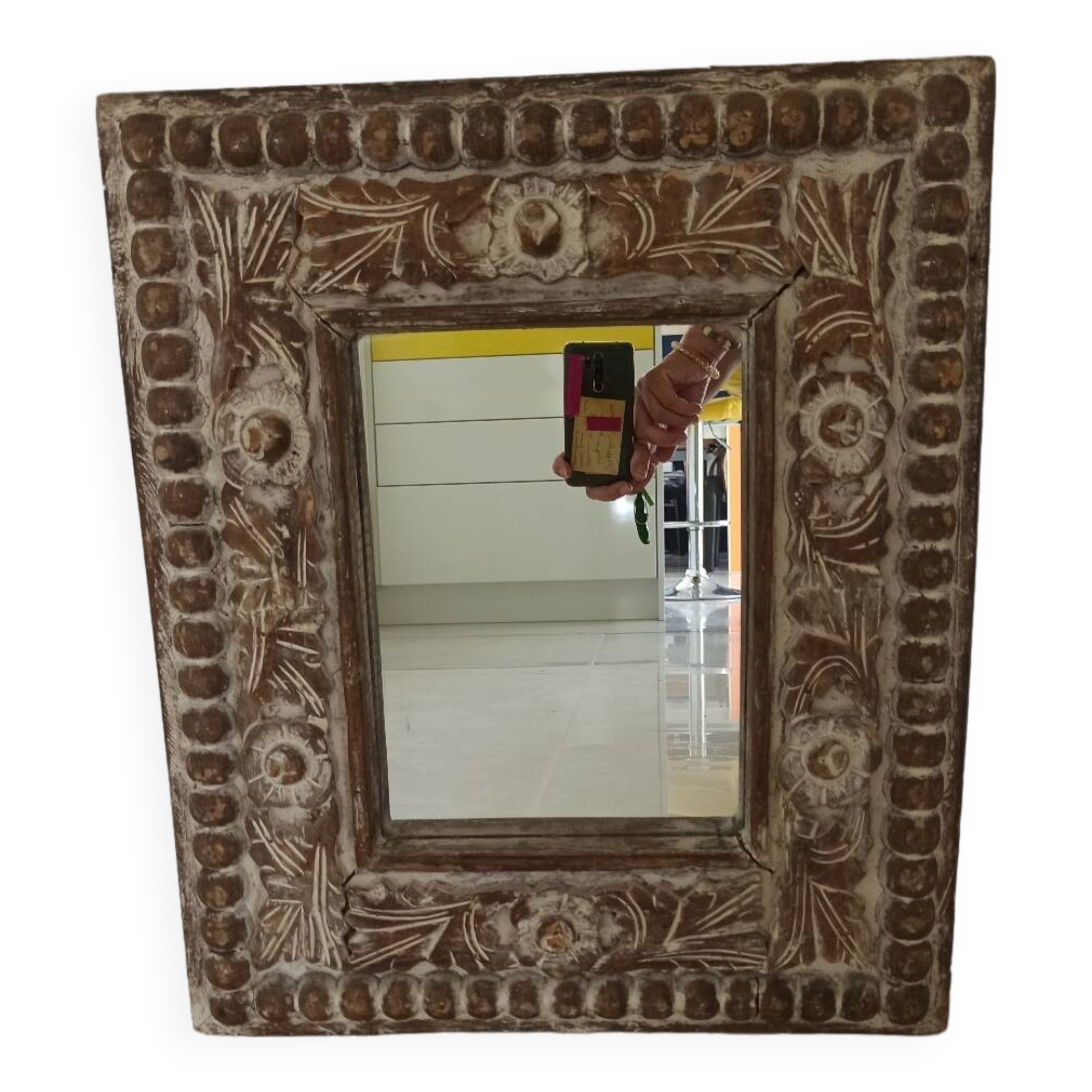 Shabby mirror, carved wooden frame