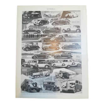 Lithographie sur les voitures vintages de 1928