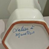 Hexagonal earthenware vase from Moustiers signed