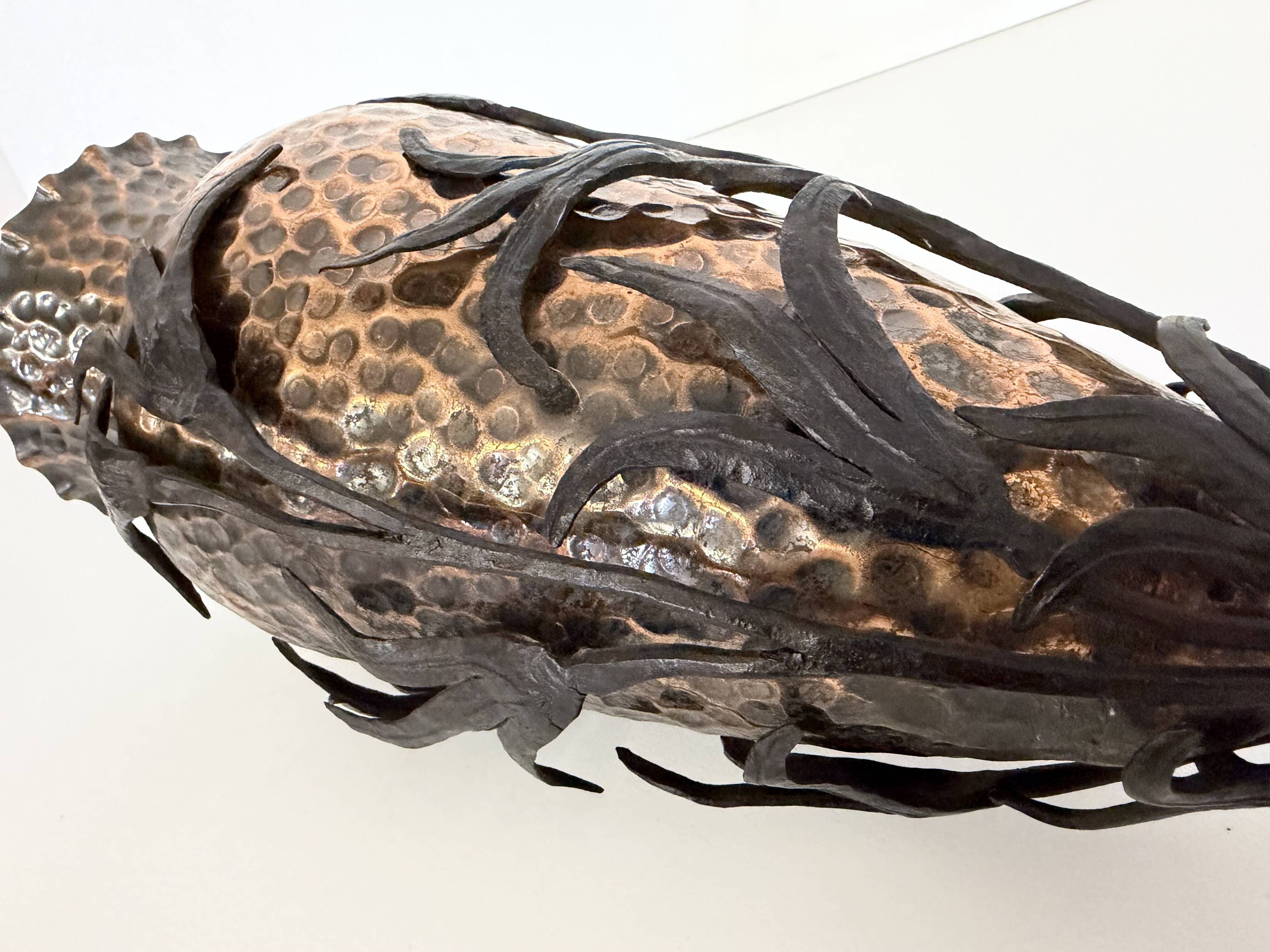 Copper Vase with Wrought Iron Snake and Leaves attr. to Alessandro Mazzucot