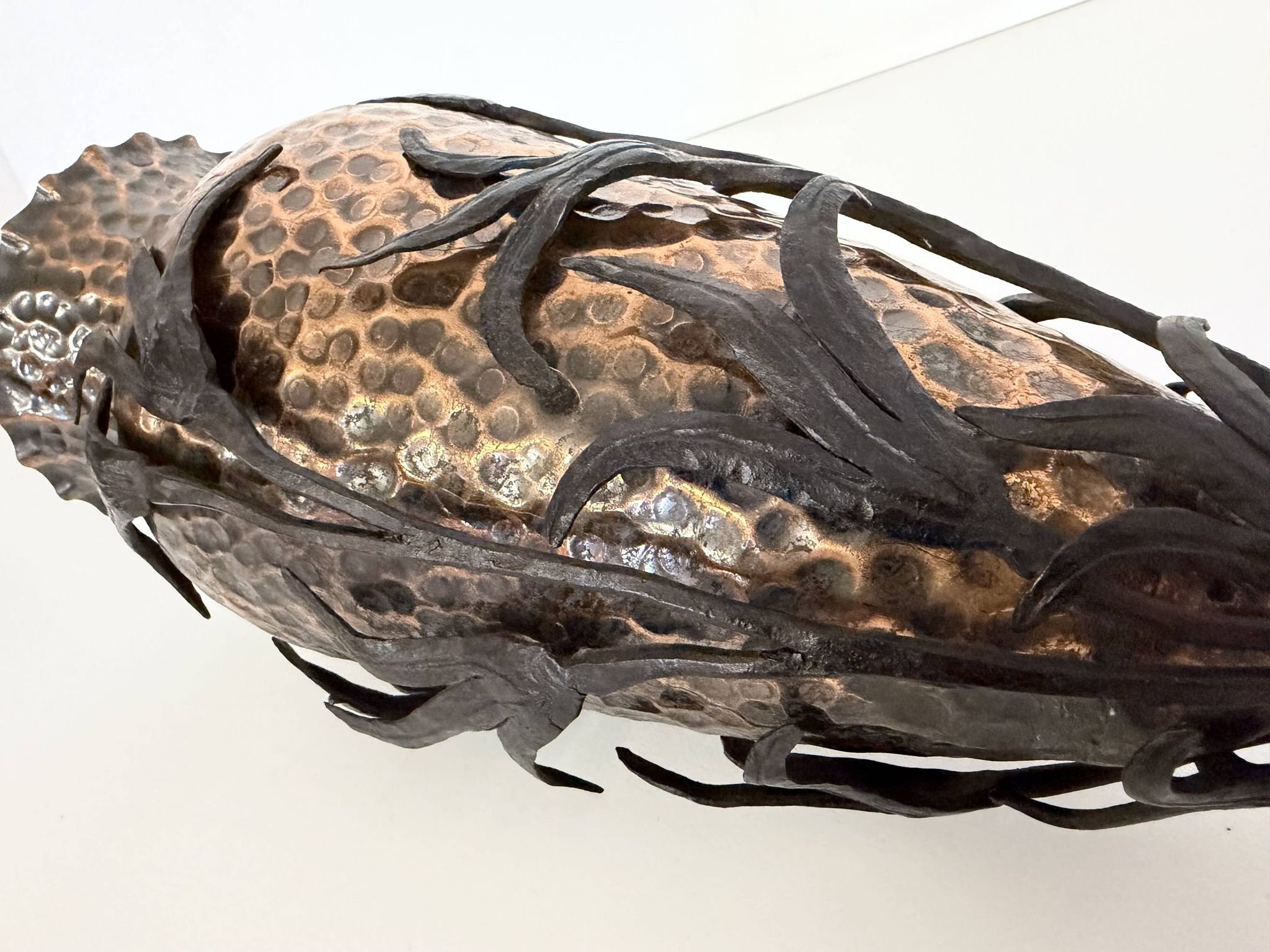 Copper Vase with Wrought Iron Snake and Leaves attr. to Alessandro Mazzucot