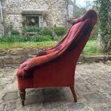 Set of two armchairs and its velvet checkerboard pouf