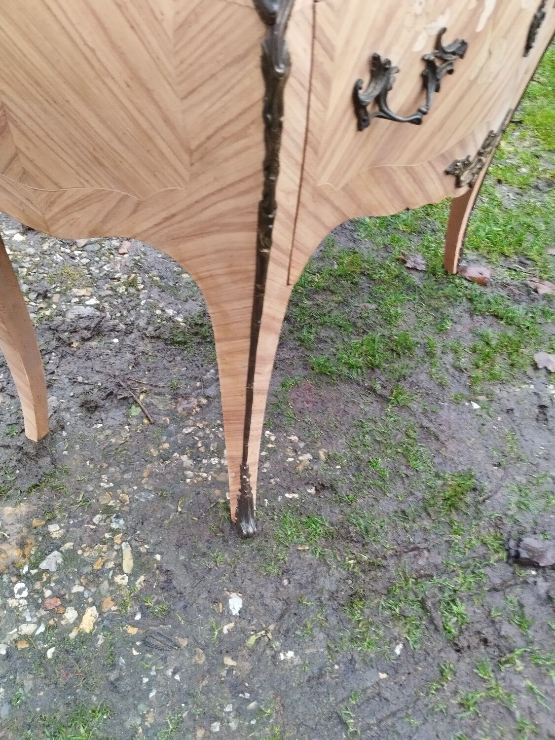 Commode ancienne en marqueterie style louis xv avec plateau marbre