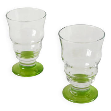 Pair of apple green wine glasses, 1980